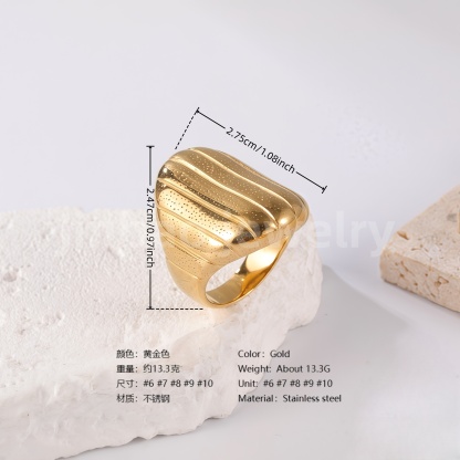 24K Gold PVD Stainless Steel Titanium Textured Elegance Women's Ring-JinBaoJewerly