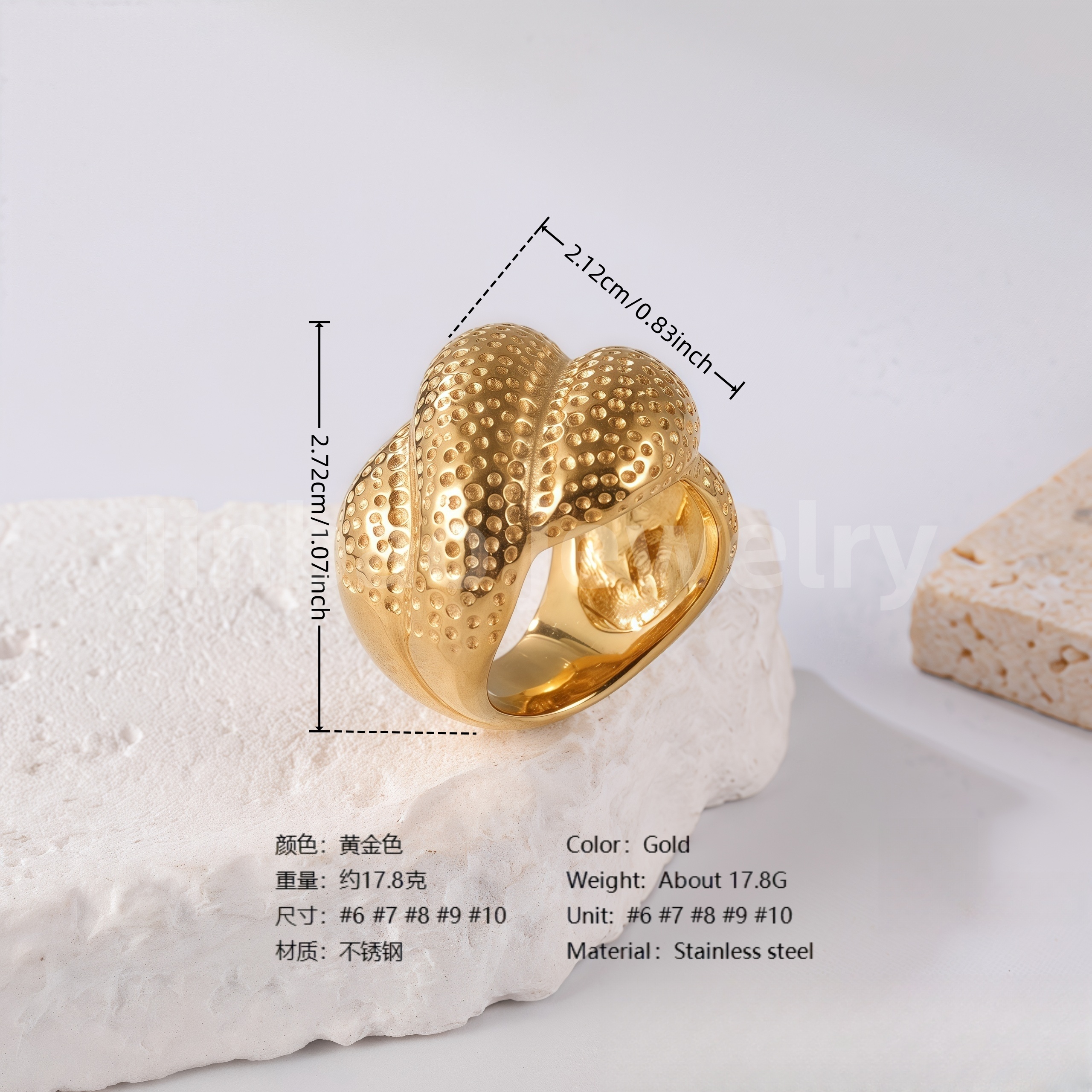 24K Gold PVD Stainless Steel Titanium Textured Elegance Women's Ring-JinBaoJewerly