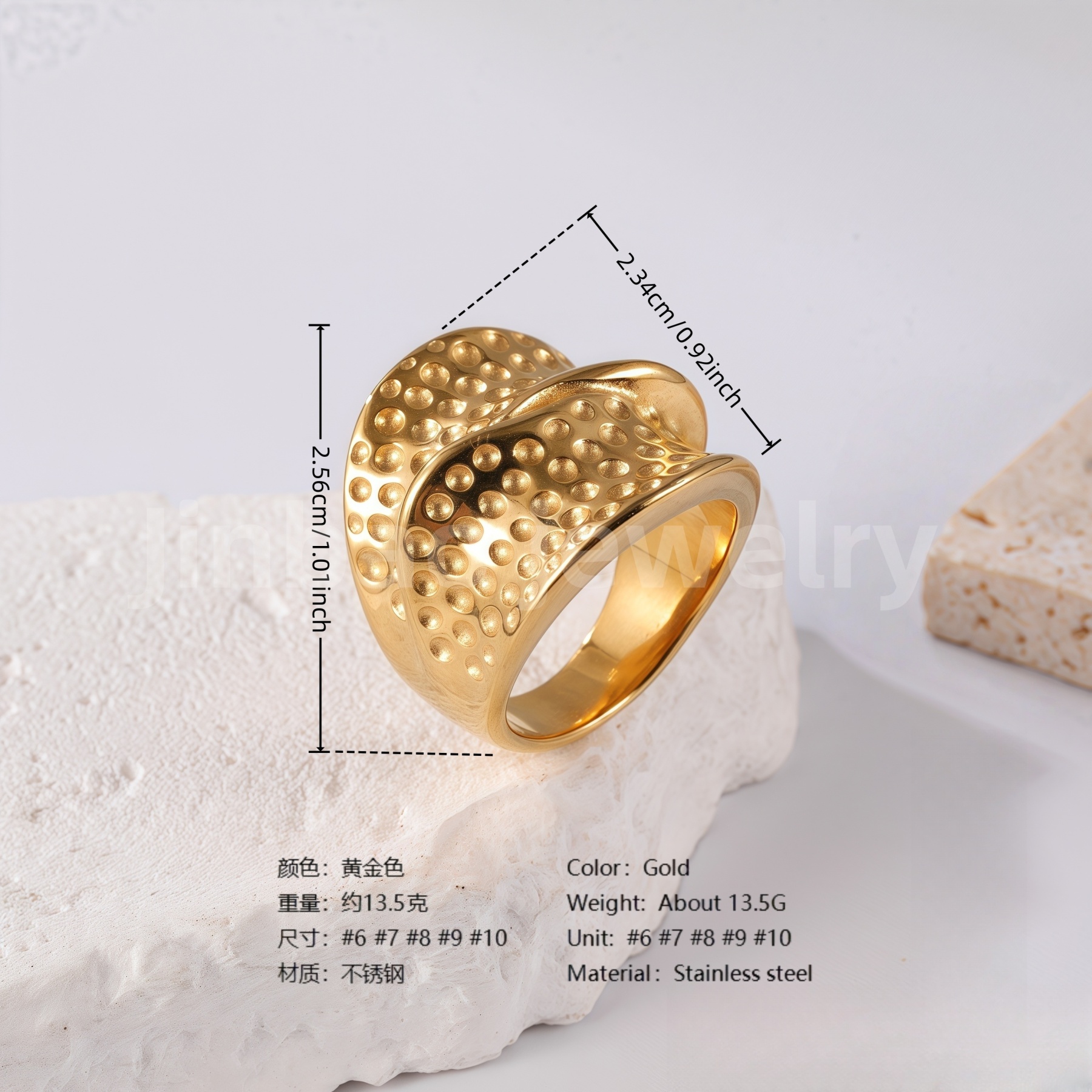 24K Gold PVD Stainless Steel Titanium Textured Elegance Women's Ring-JinBaoJewerly