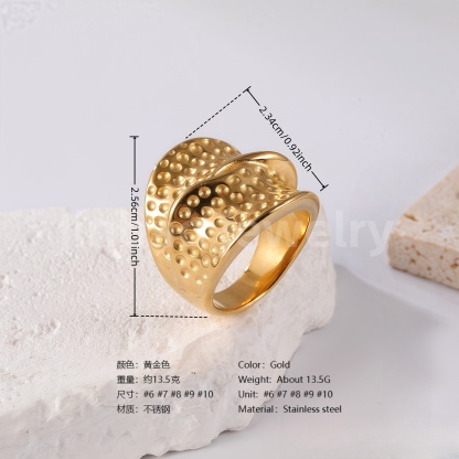 24K Gold PVD Stainless Steel Titanium Textured Elegance Women's Ring-JinBaoJewerly
