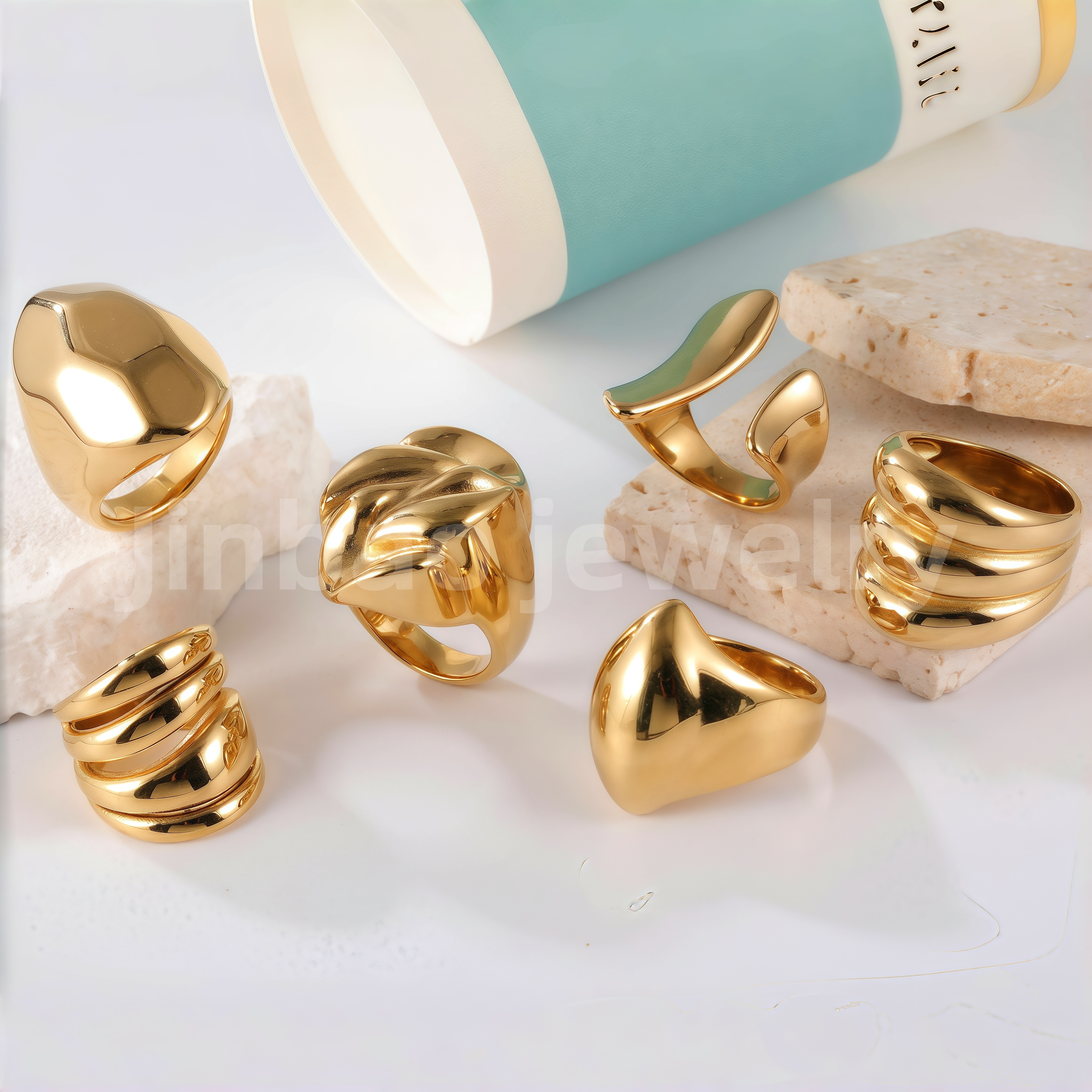 24K Gold PVD Stainless Steel Titanium Bold Contemporary Women's Ring-JinBaoJewerly