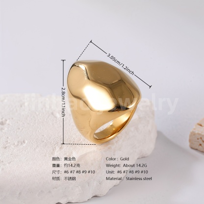 24K Gold PVD Stainless Steel Titanium Bold Contemporary Women's Ring-JinBaoJewerly