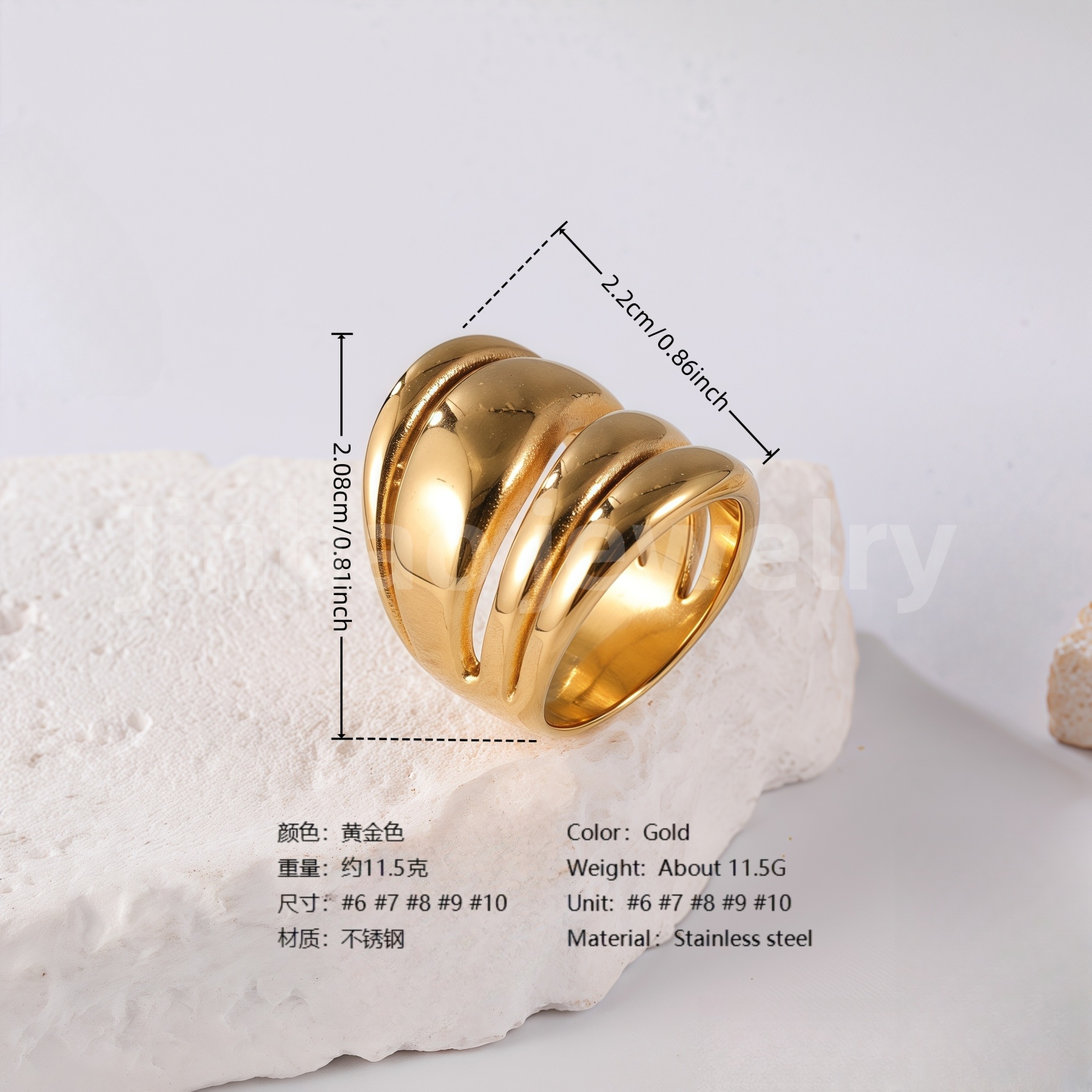 24K Gold PVD Stainless Steel Titanium Bold Contemporary Women's Ring-JinBaoJewerly