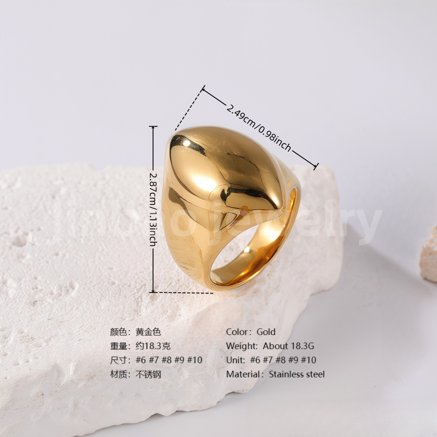 24K Gold PVD Stainless Steel Titanium Bold Contemporary Women's Ring-JinBaoJewerly