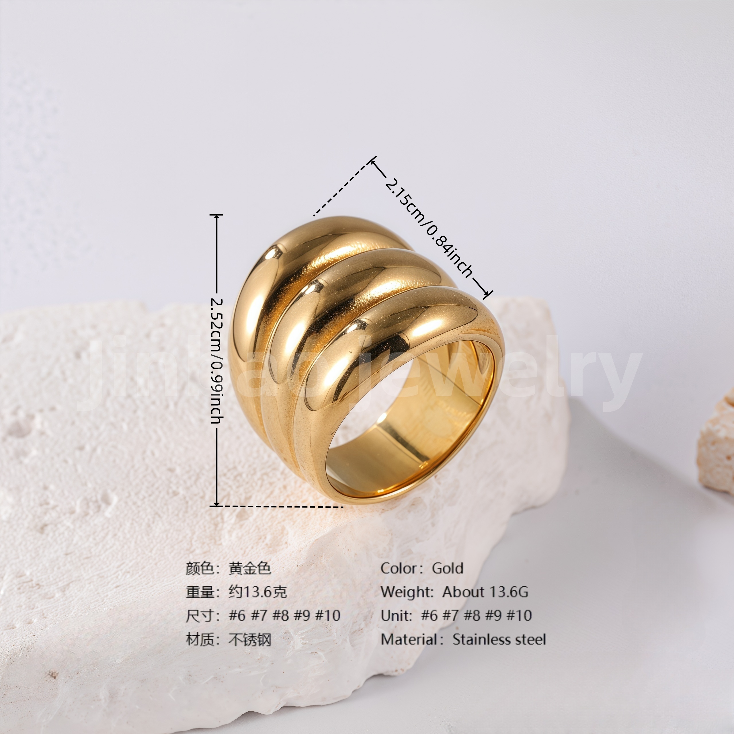 24K Gold PVD Stainless Steel Titanium Bold Contemporary Women's Ring-JinBaoJewerly