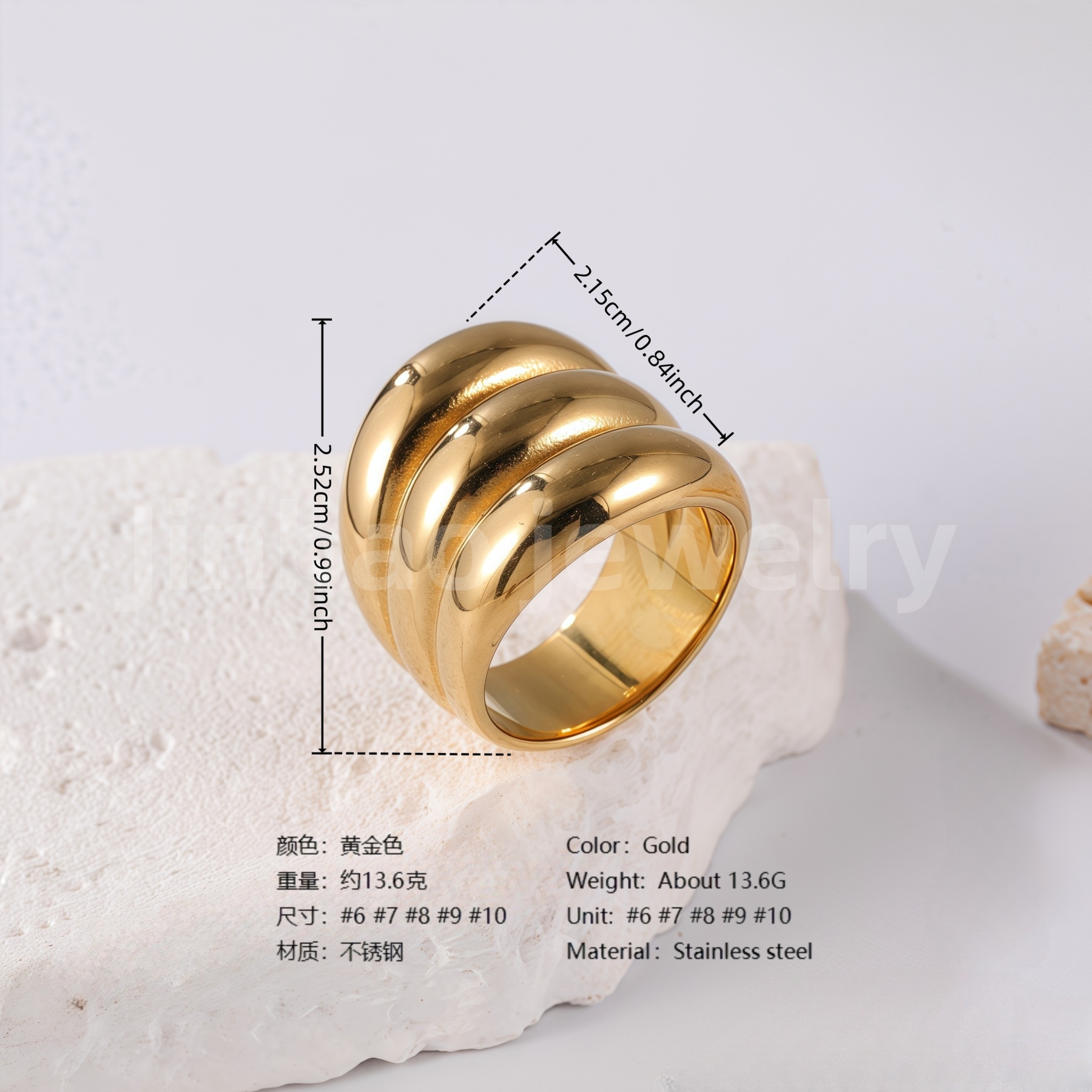 24K Gold PVD Stainless Steel Titanium Bold Contemporary Women's Ring-JinBaoJewerly