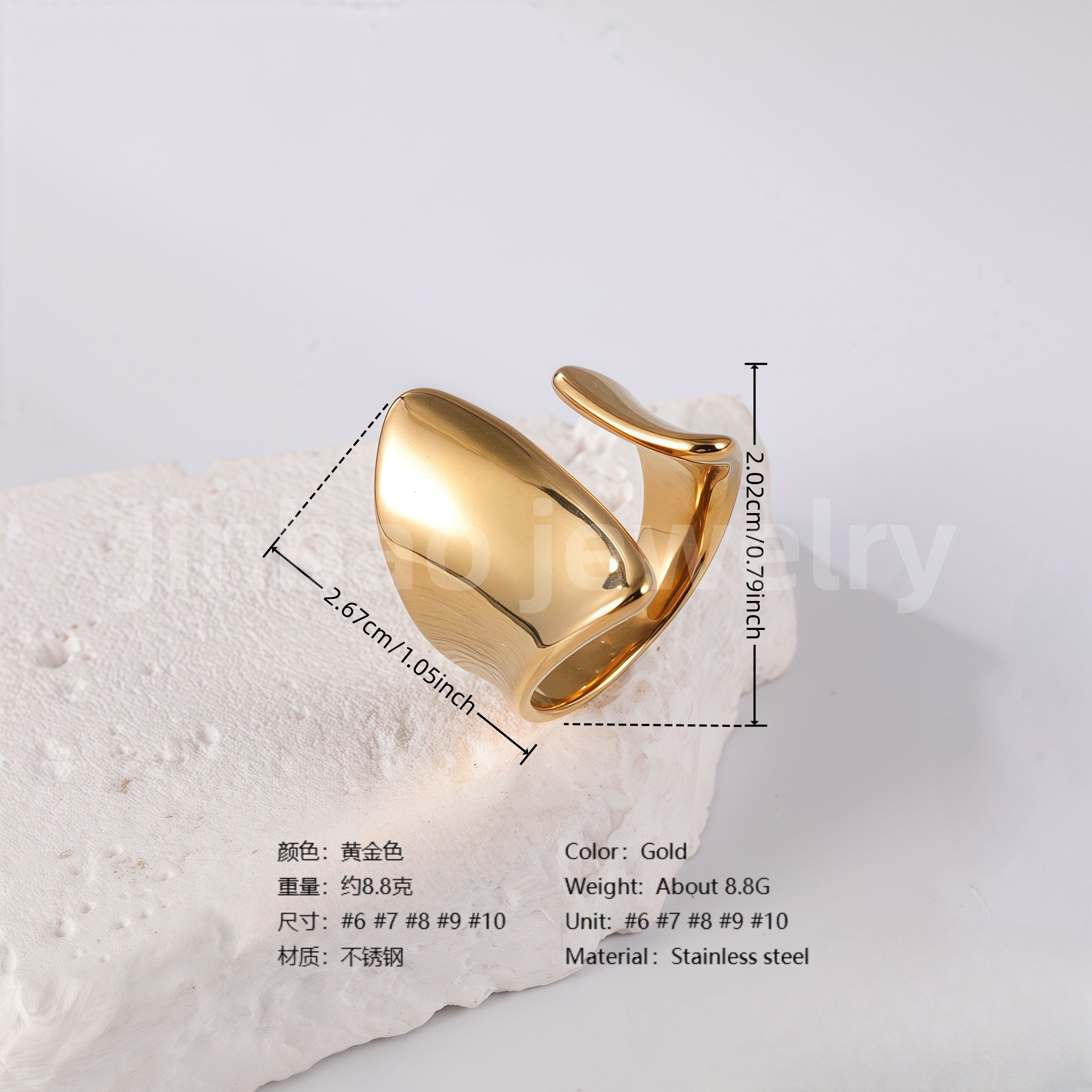 24K Gold PVD Stainless Steel Titanium Bold Contemporary Women's Ring-JinBaoJewerly