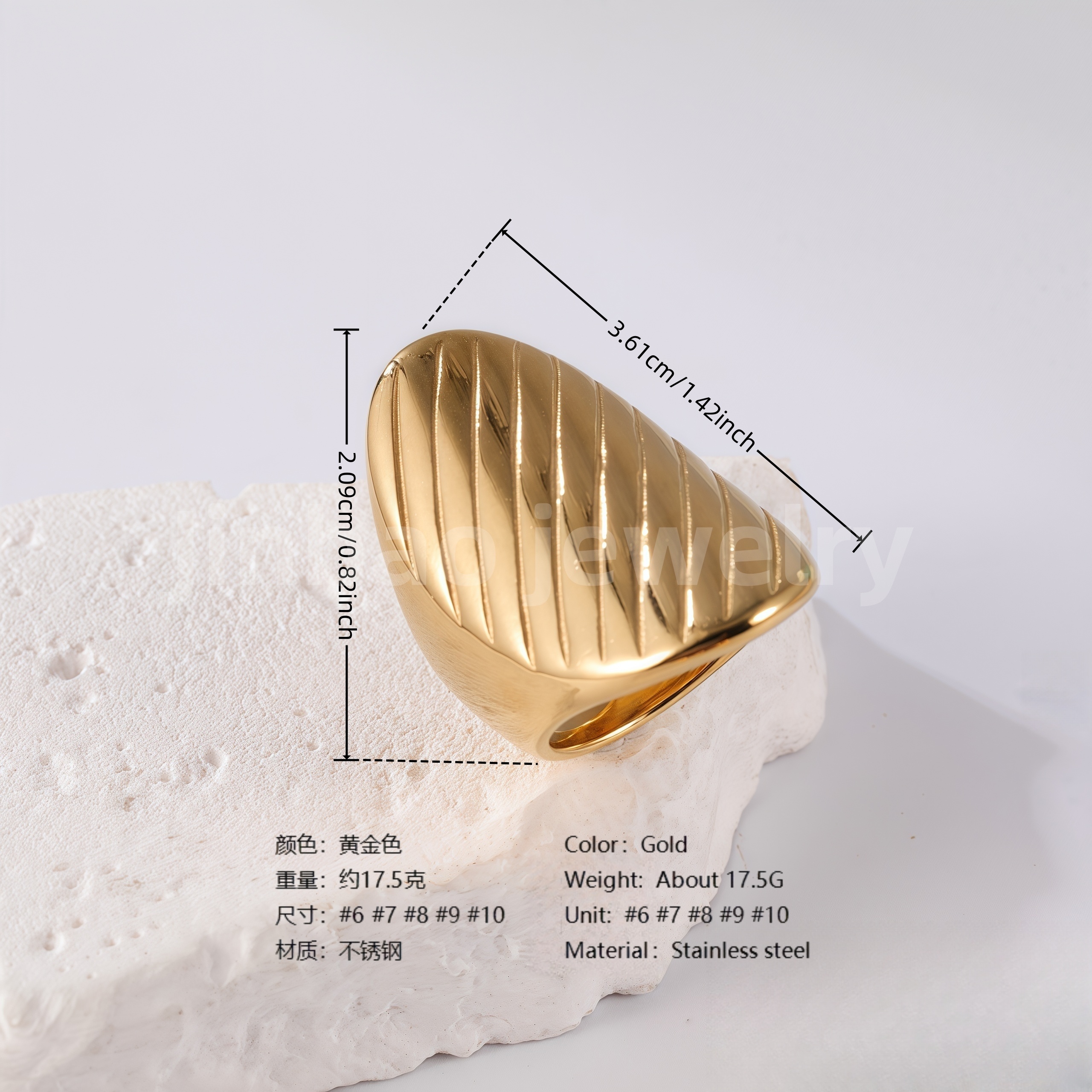 24K Gold PVD Stainless Steel Titanium Waves Sculptural Women's Ring-JinBaoJewerly