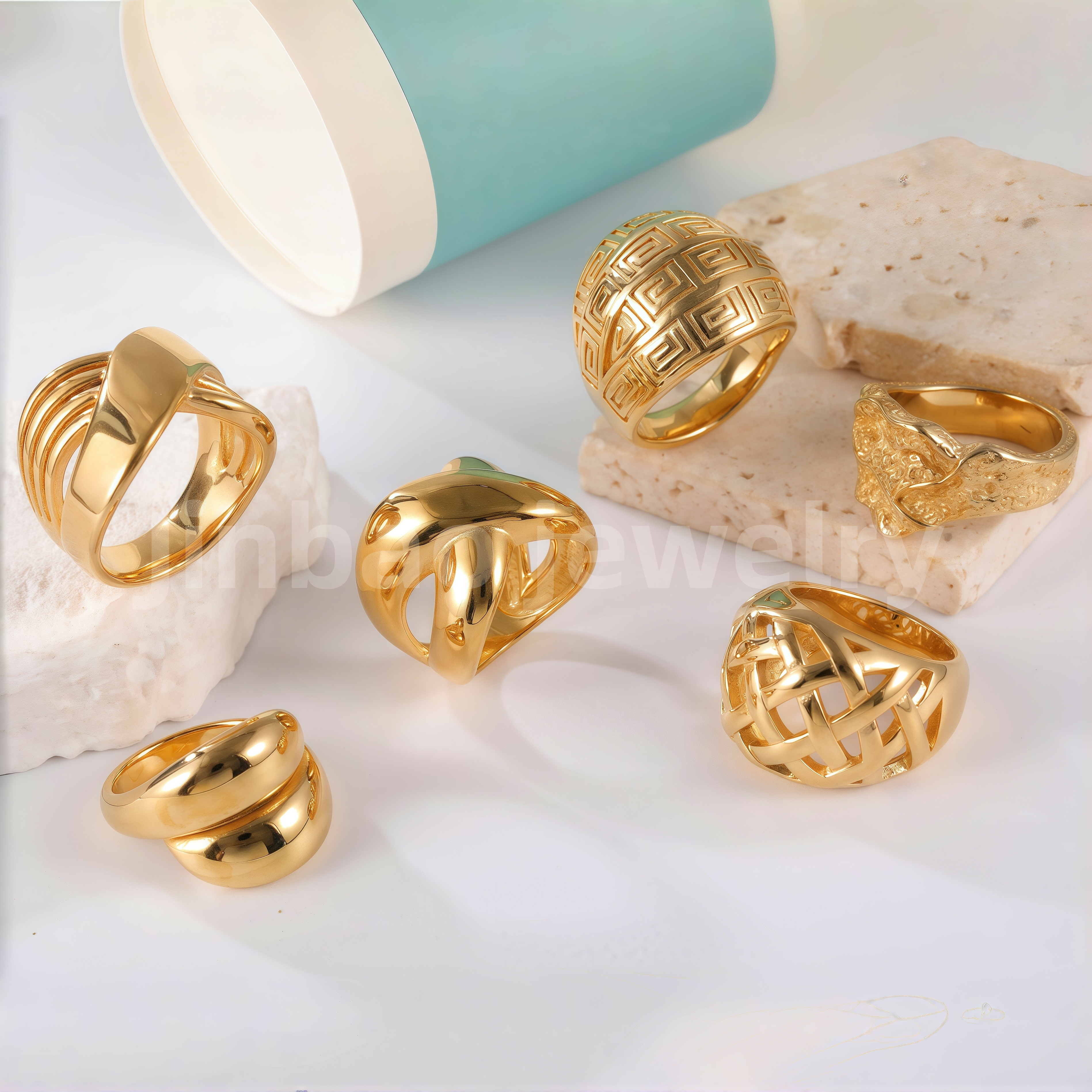 24K Gold PVD Stainless Steel Titanium Intricate Women's Ring-JinBaoJewerly