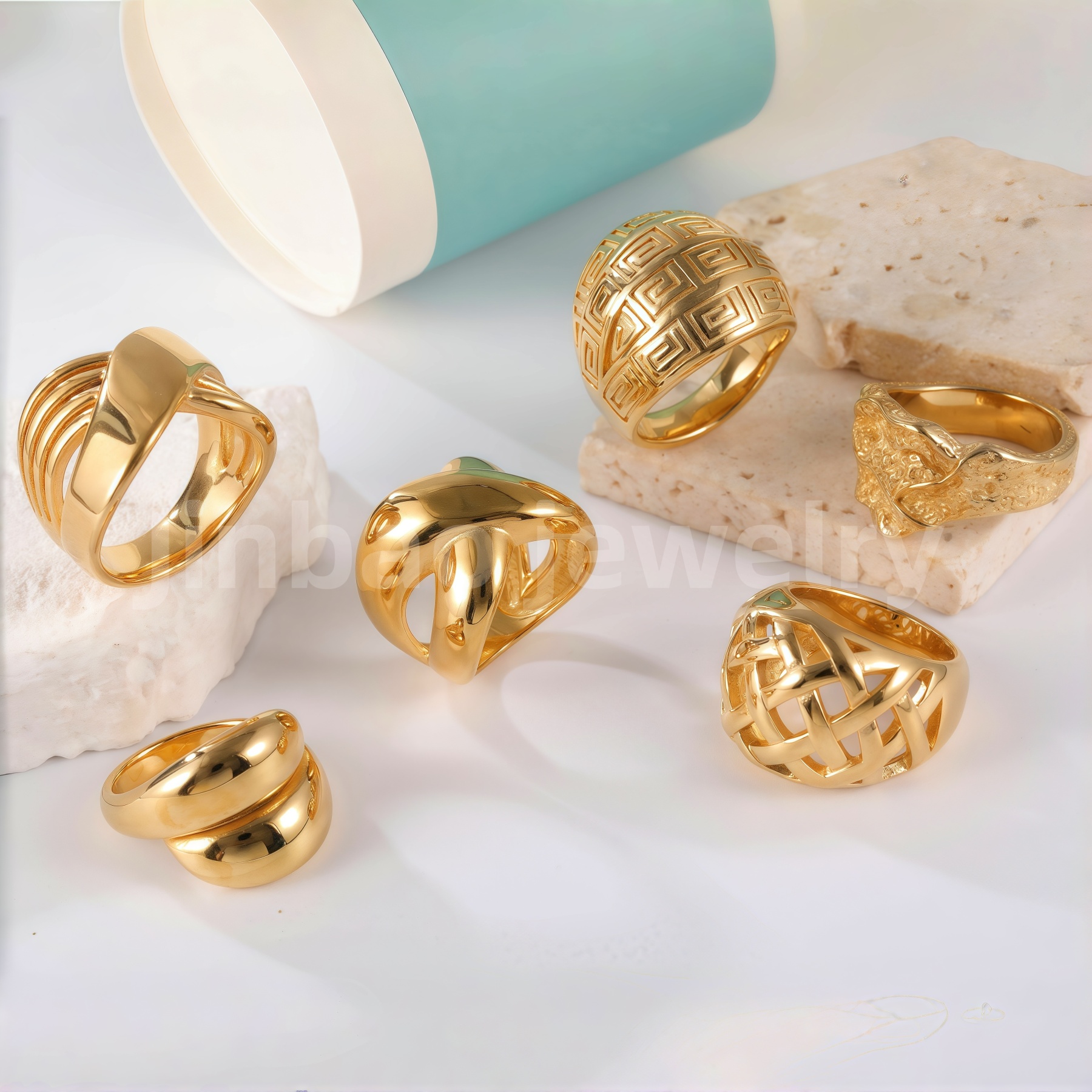 24K Gold PVD Stainless Steel Titanium Intricate Women's Ring-JinBaoJewerly