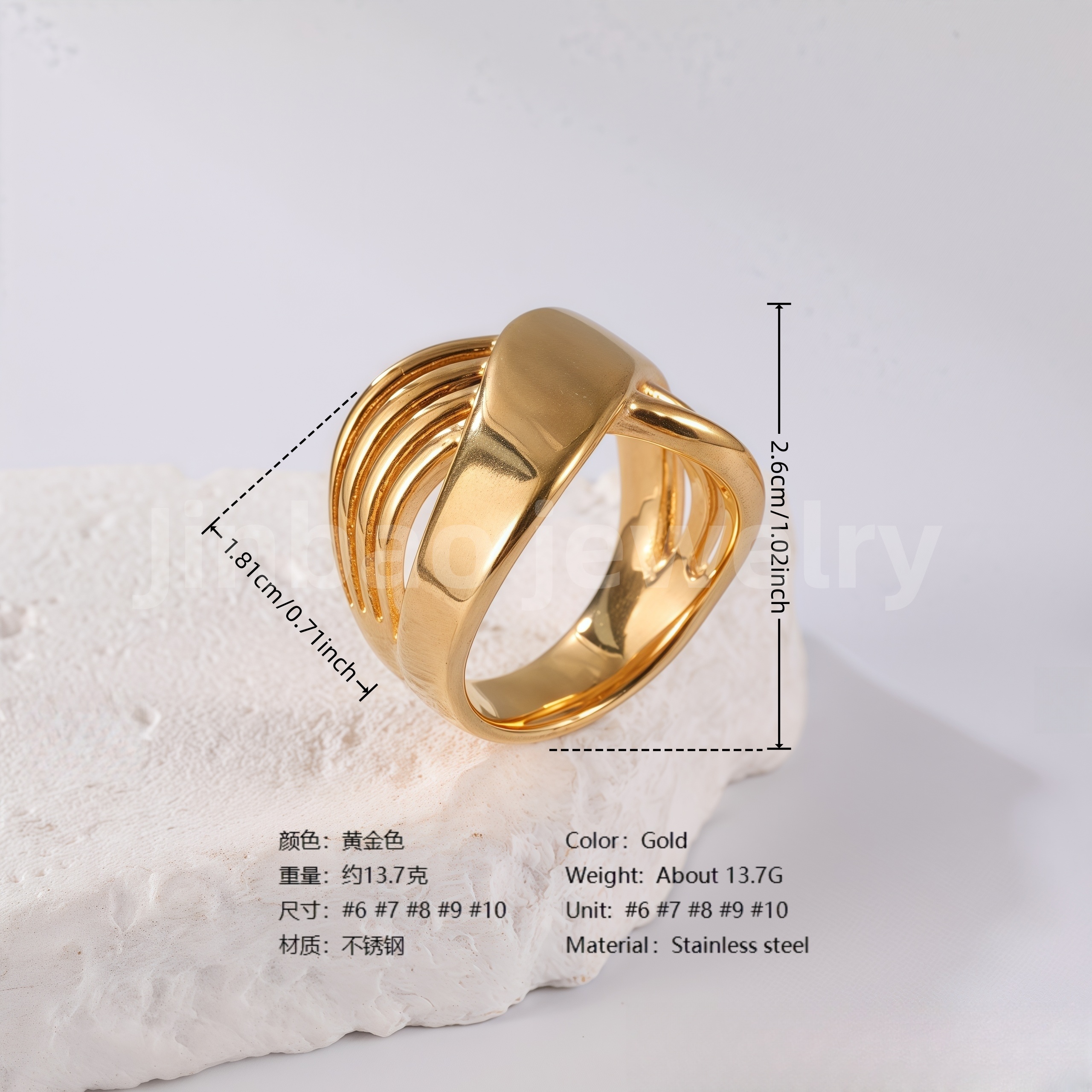 24K Gold PVD Stainless Steel Titanium Intricate Women's Ring-JinBaoJewerly
