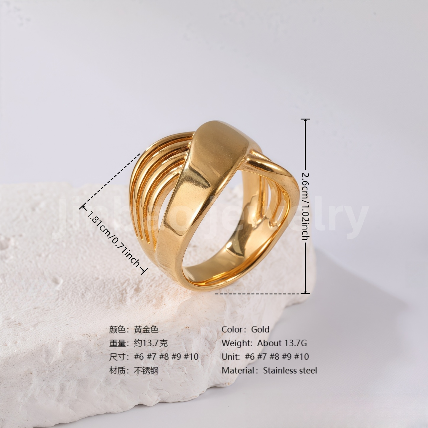 24K Gold PVD Stainless Steel Titanium Intricate Women's Ring-JinBaoJewerly
