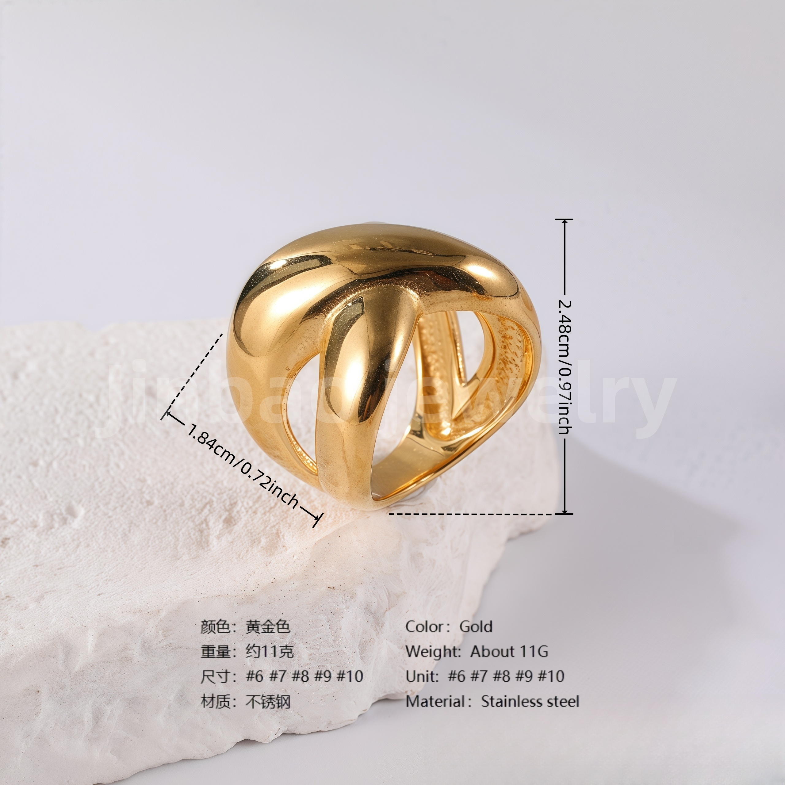 24K Gold PVD Stainless Steel Titanium Intricate Women's Ring-JinBaoJewerly
