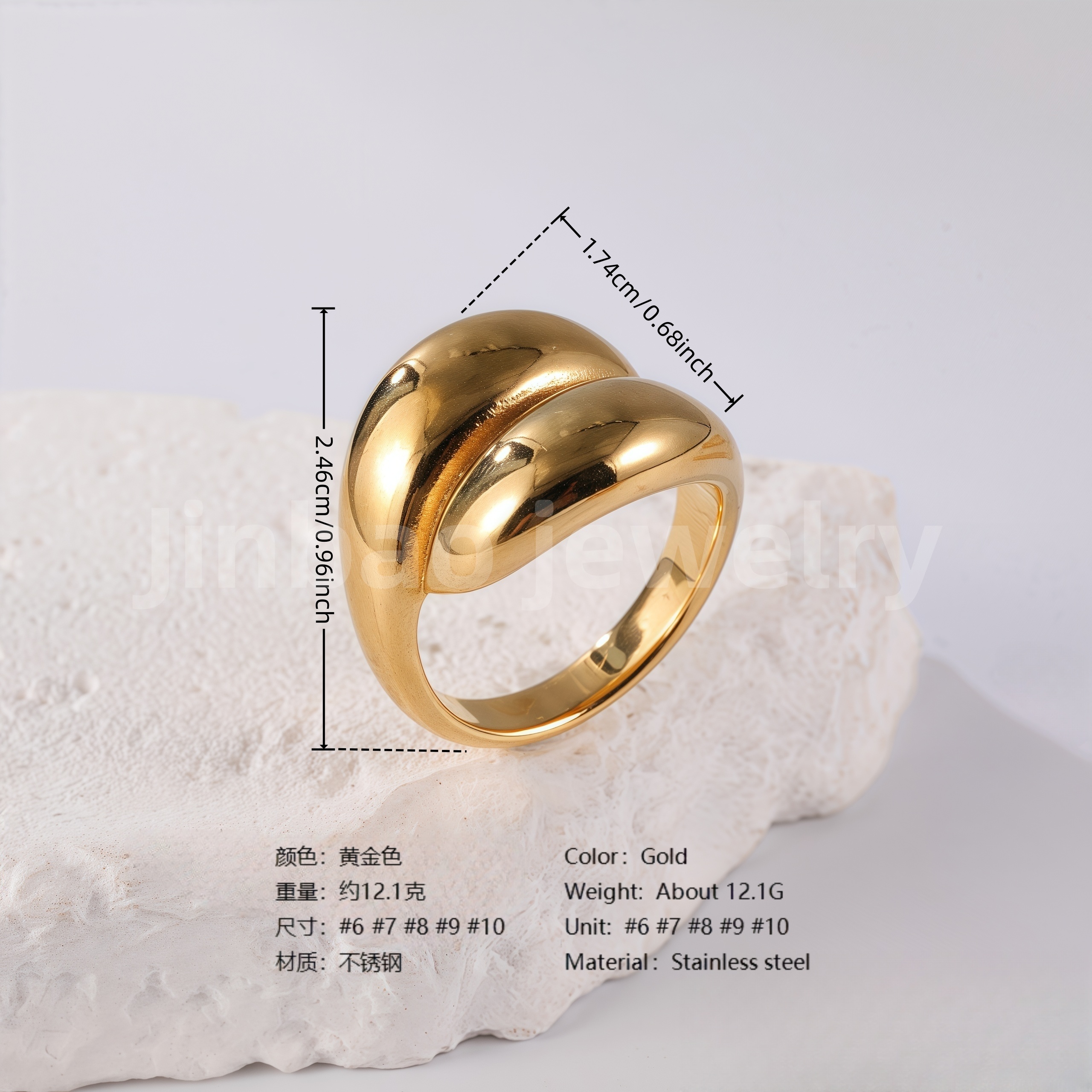 24K Gold PVD Stainless Steel Titanium Intricate Women's Ring-JinBaoJewerly