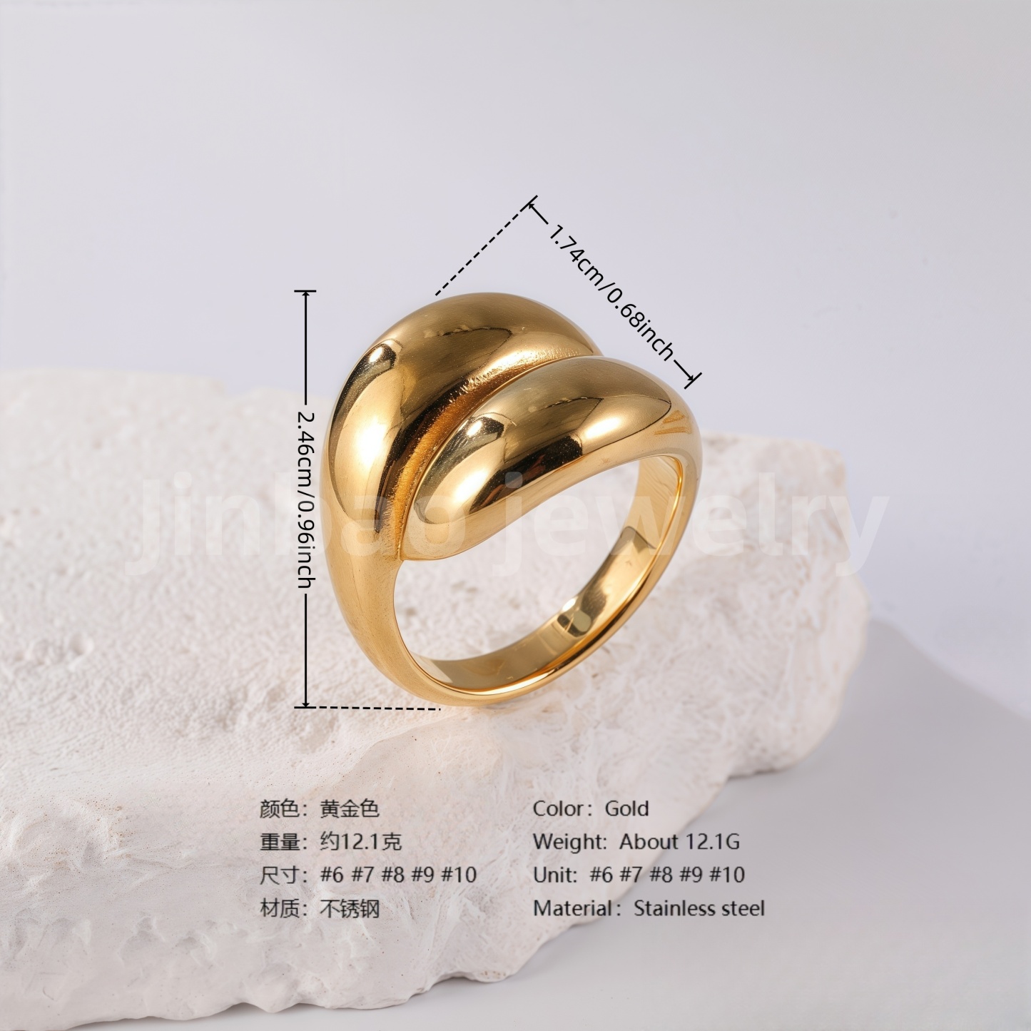 24K Gold PVD Stainless Steel Titanium Intricate Women's Ring-JinBaoJewerly