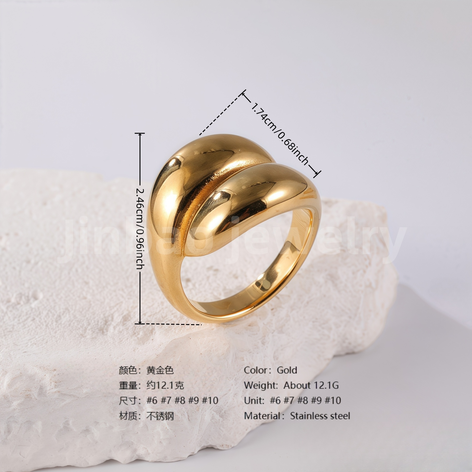 24K Gold PVD Stainless Steel Titanium Intricate Women's Ring-JinBaoJewerly