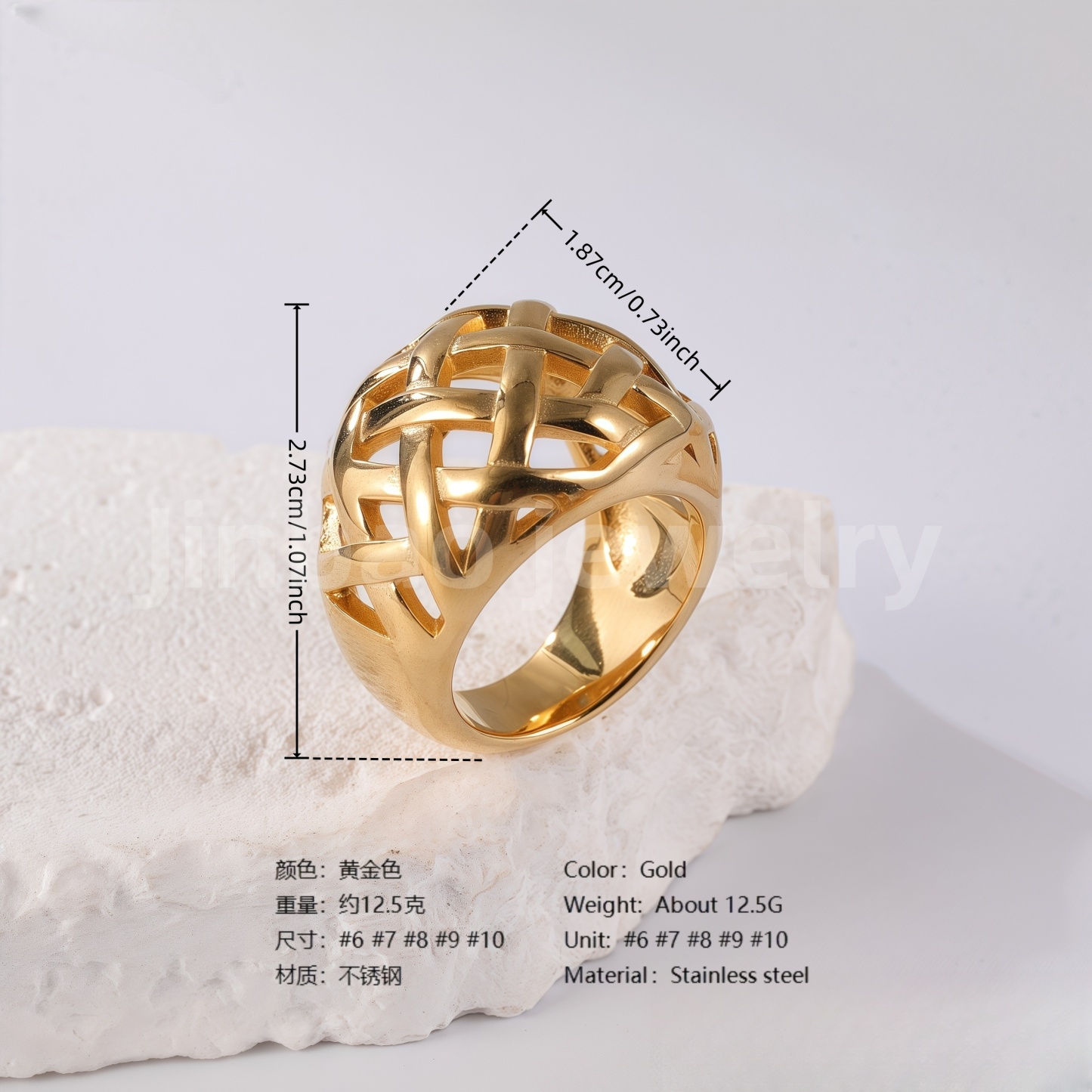 24K Gold PVD Stainless Steel Titanium Intricate Women's Ring-JinBaoJewerly