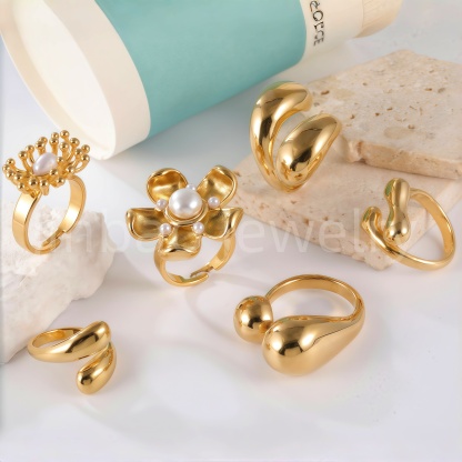 24K Gold PVD Stainless Steel Titanium Pearl Blossom Women's Ring-JinBaoJewerly