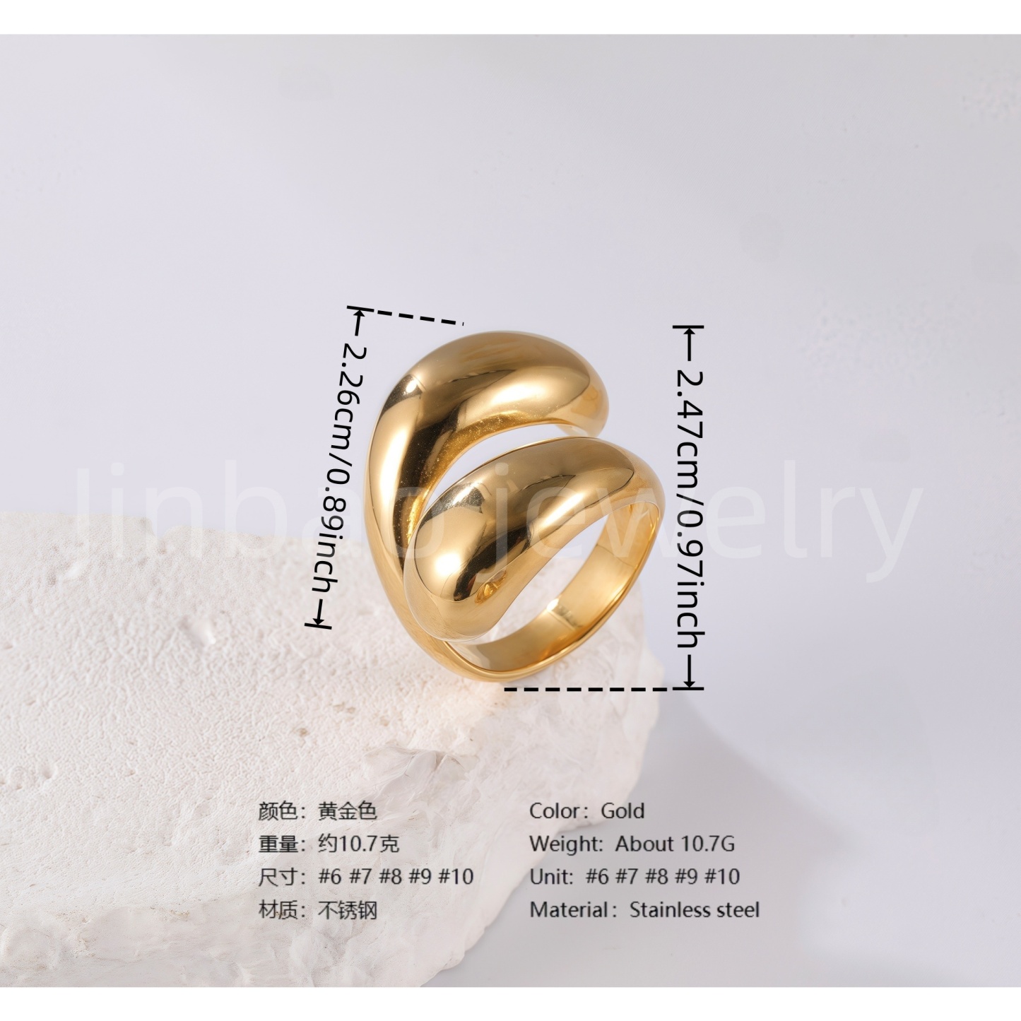 24K Gold PVD Stainless Steel Titanium Pearl Blossom Women's Ring-JinBaoJewerly