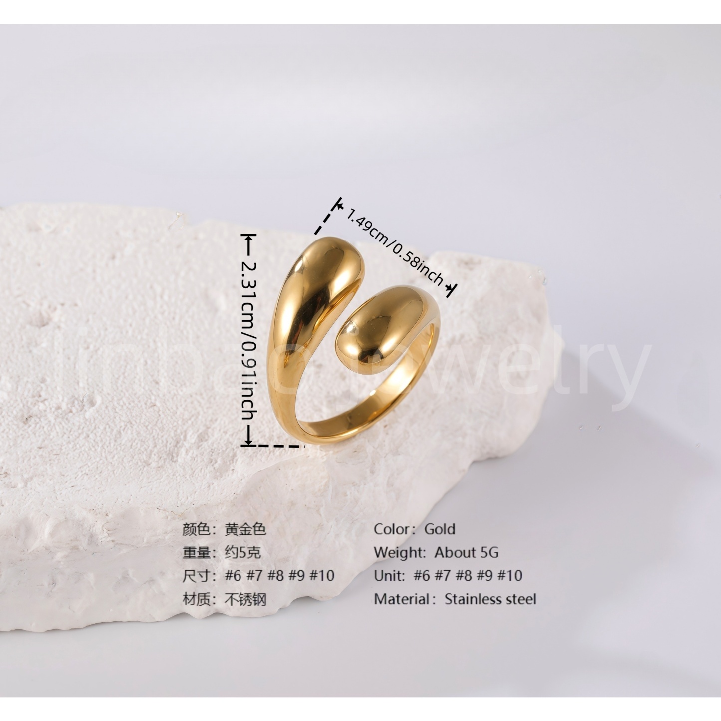 24K Gold PVD Stainless Steel Titanium Pearl Blossom Women's Ring-JinBaoJewerly