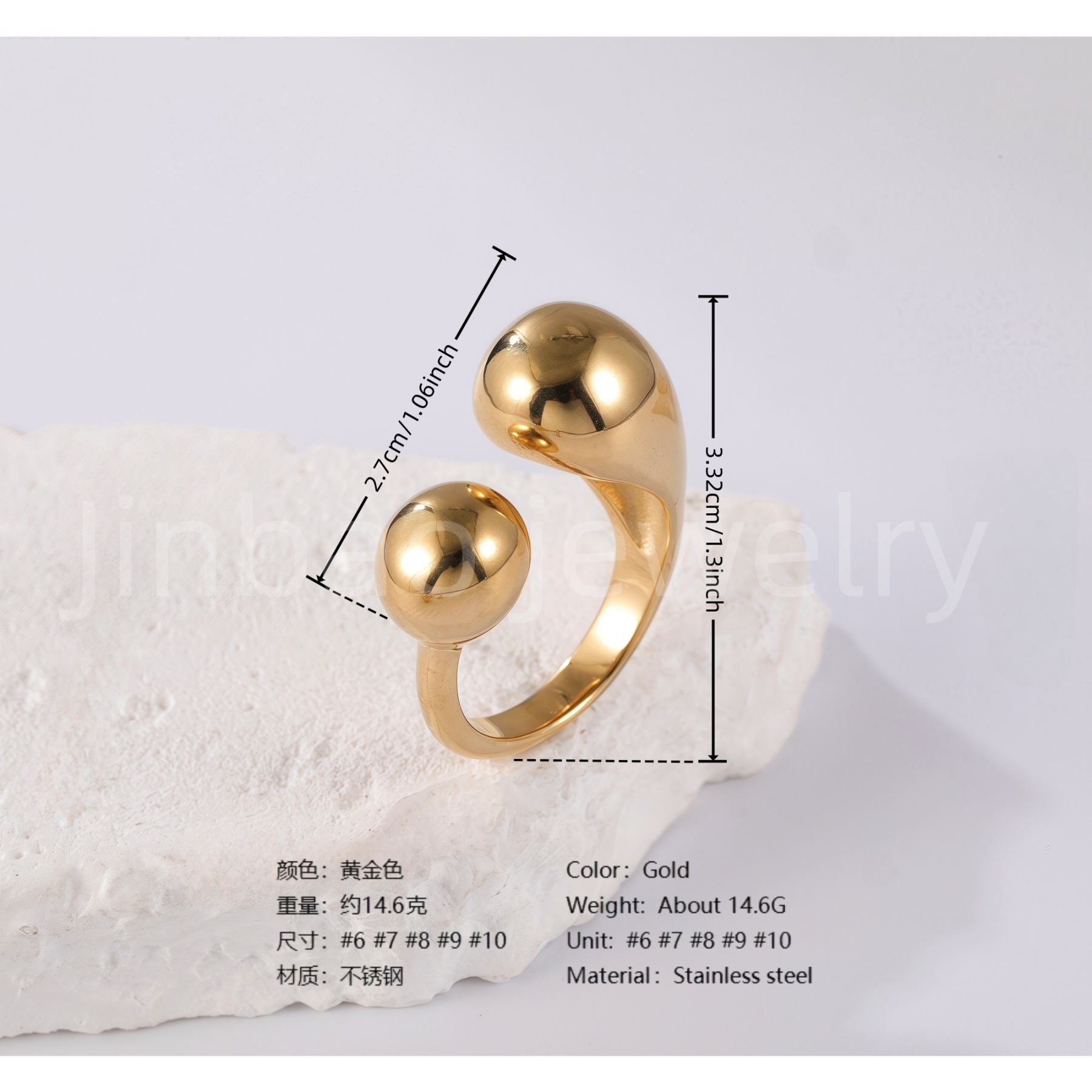 24K Gold PVD Stainless Steel Titanium Pearl Blossom Women's Ring-JinBaoJewerly