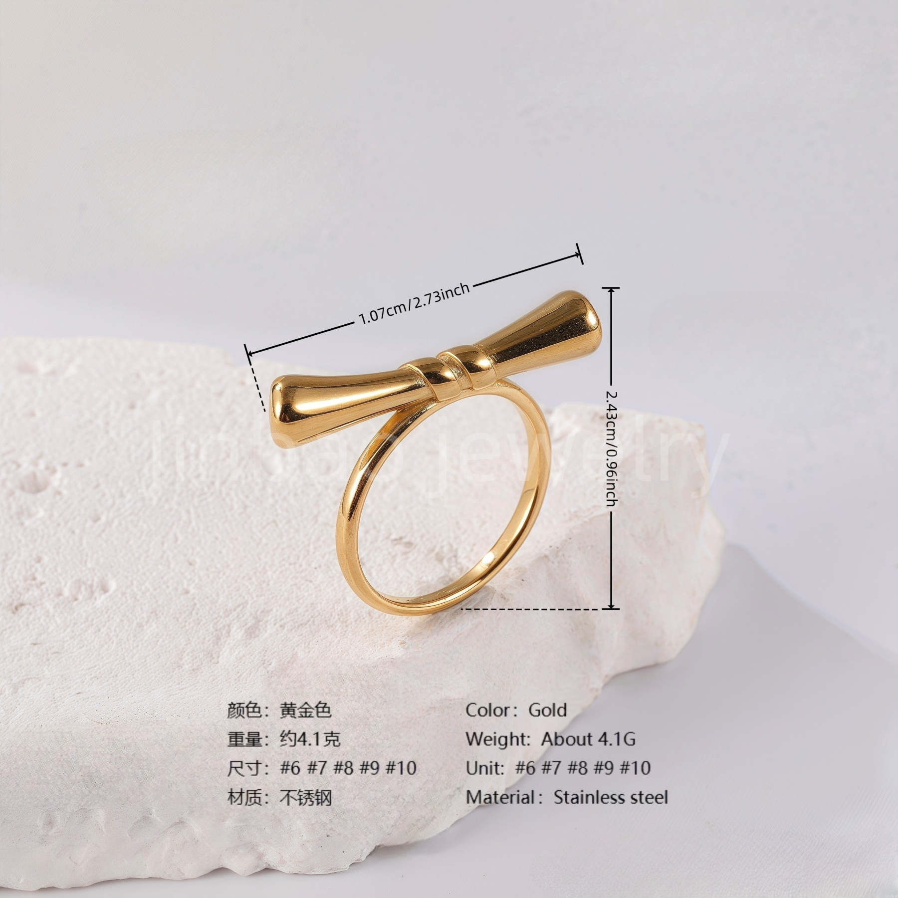 24K Gold PVD Stainless Steel Titanium Bead and Pearl Harmony Women's Ring-JinBaoJewerly