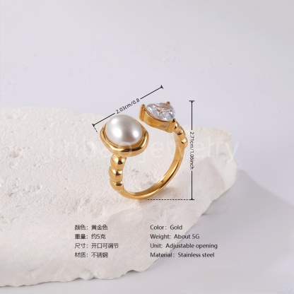 24K Gold PVD Stainless Steel Titanium Bead and Pearl Harmony Women's Ring-JinBaoJewerly