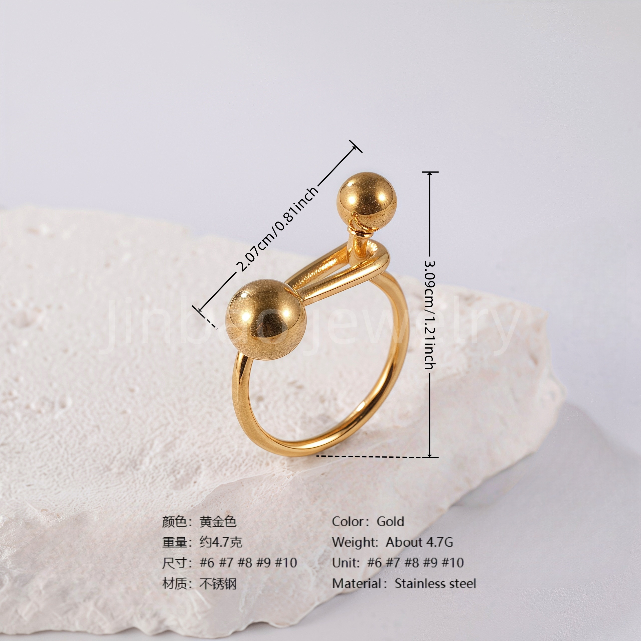 24K Gold PVD Stainless Steel Titanium Bead and Pearl Harmony Women's Ring-JinBaoJewerly