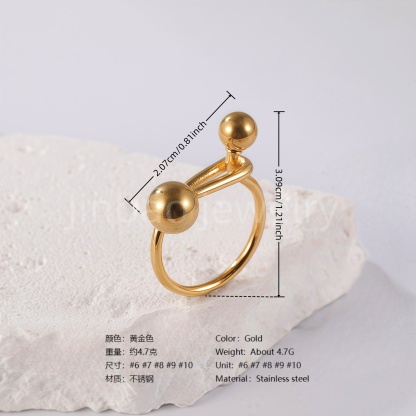 24K Gold PVD Stainless Steel Titanium Bead and Pearl Harmony Women's Ring-JinBaoJewerly