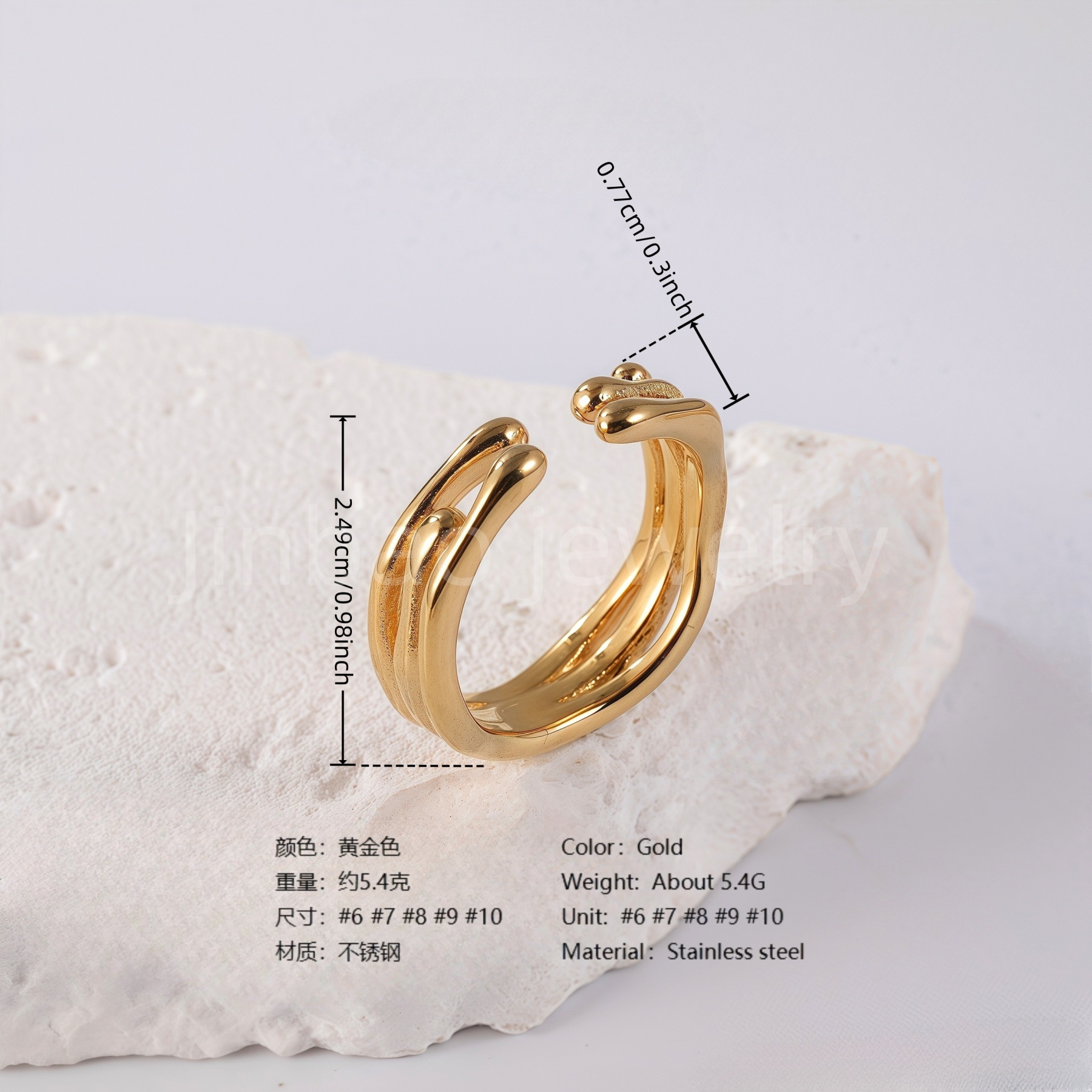 24K Gold PVD Stainless Steel Titanium Bead and Pearl Harmony Women's Ring-JinBaoJewerly