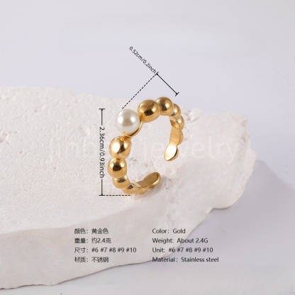 24K Gold PVD Stainless Steel Titanium Bead and Pearl Harmony Women's Ring-JinBaoJewerly