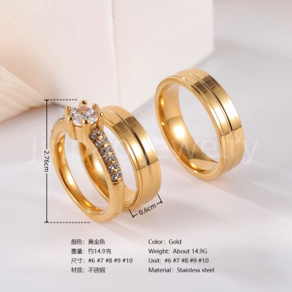 3 pc His & Her Eternal Sparkle Wedding Ring Set Hypoallergenic 24k Gold, Cubic Zirconia, Size 6-10-JinBaoJewerly