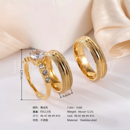 3 pc His & Her Eternal Sparkle Wedding Ring Set Hypoallergenic 24k Gold, Cubic Zirconia, Size 6-10-JinBaoJewerly