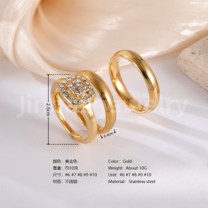 3 pc His & Her Gleaming Elegance Wedding Ring Set Hypoallergenic 24k Gold, Cubic Zirconia, Size 6-10-JinBaoJewerly