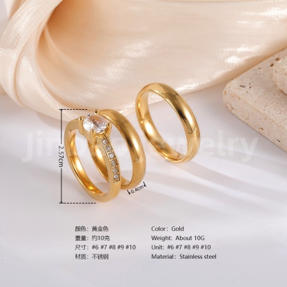 3 pc His & Her Crystal Glow Wedding Ring Set Hypoallergenic 24k Gold, Cubic Zirconia, Size 6-10-JinBaoJewerly