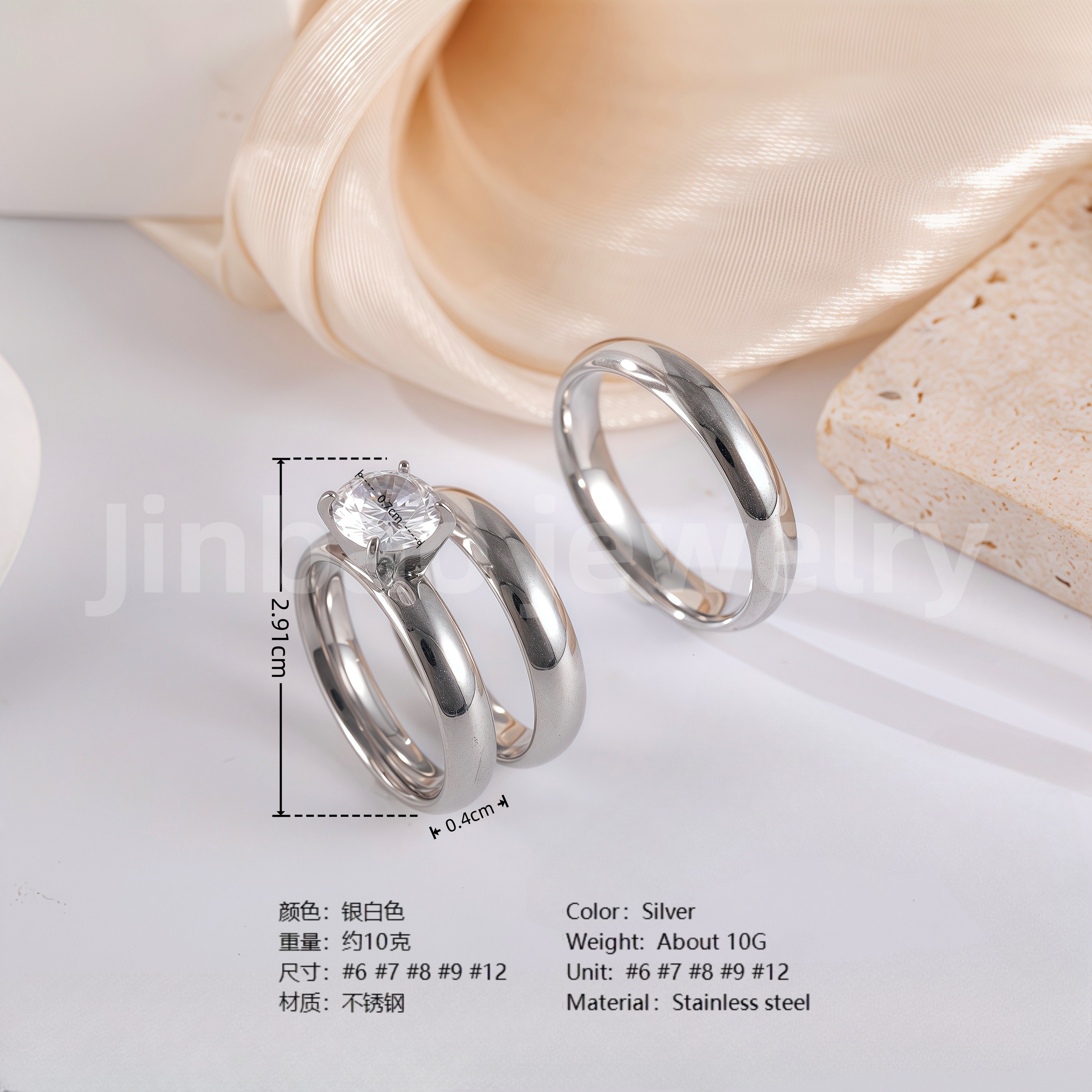 3 pc His & Her Wedding Ring Set Hypoallergenic 24k Gold, Cubic Zirconia, Size 6-10-JinBaoJewerly