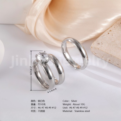 3 pc His & Her Wedding Ring Set Hypoallergenic 24k Gold, Cubic Zirconia, Size 6-10-JinBaoJewerly