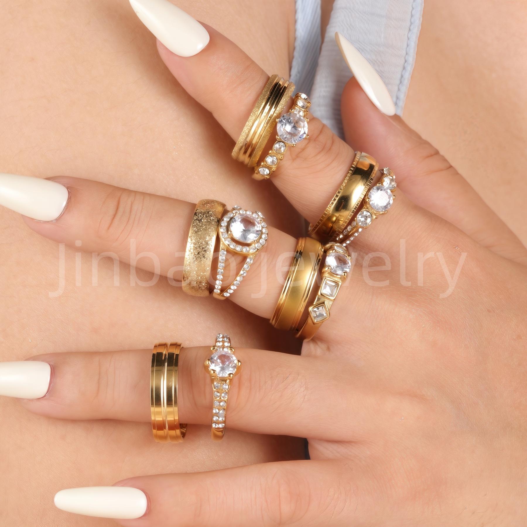 3 pc His & Her Eternal Sparkle Wedding Ring Set Hypoallergenic 24k Gold, Cubic Zirconia, Size 6-10-JinBaoJewerly