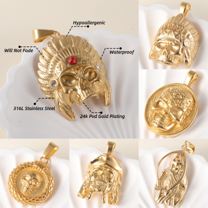 [Golden Lion]24k Gold-Plated Stainless Steel Pendant, Hip Hop, Non-Allergenic And Non-Fading-JinBaoJewerly
