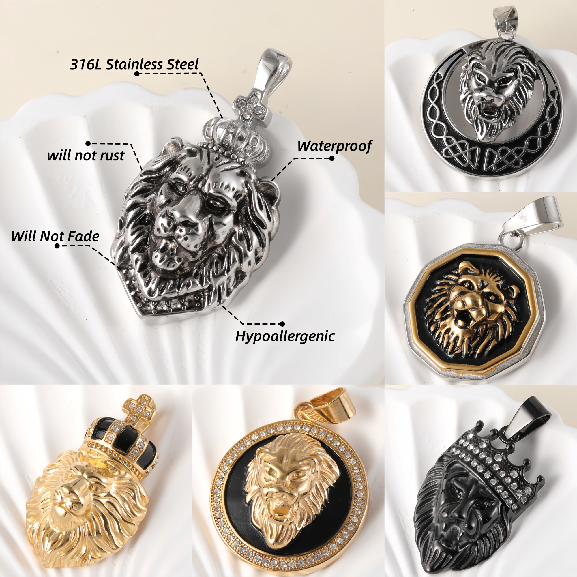 [Evil Lion]24K gold-plated stainless steel pendant, non-allergenic and non-fading-JinBaoJewerly