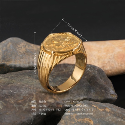 24K Gold PVD Stainless Steel Titanium Antique Coin Men's Ring-JinBaoJewerly