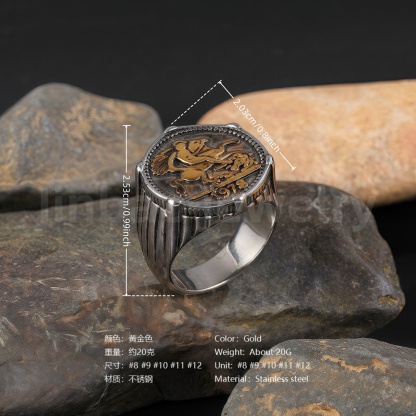 24K Gold PVD Stainless Steel Titanium Antique Coin Men's Ring-JinBaoJewerly