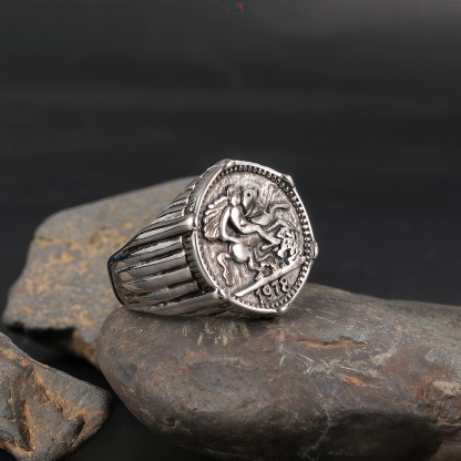 24K Gold PVD Stainless Steel Titanium Antique Coin Men's Ring-JinBaoJewerly