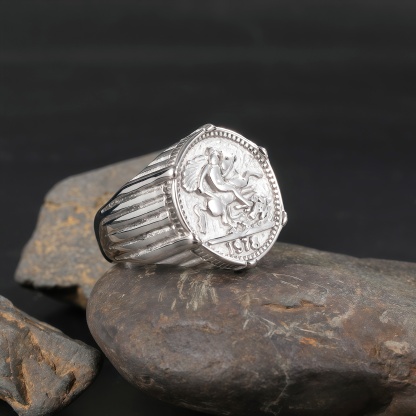 24K Gold PVD Stainless Steel Titanium Antique Coin Men's Ring-JinBaoJewerly