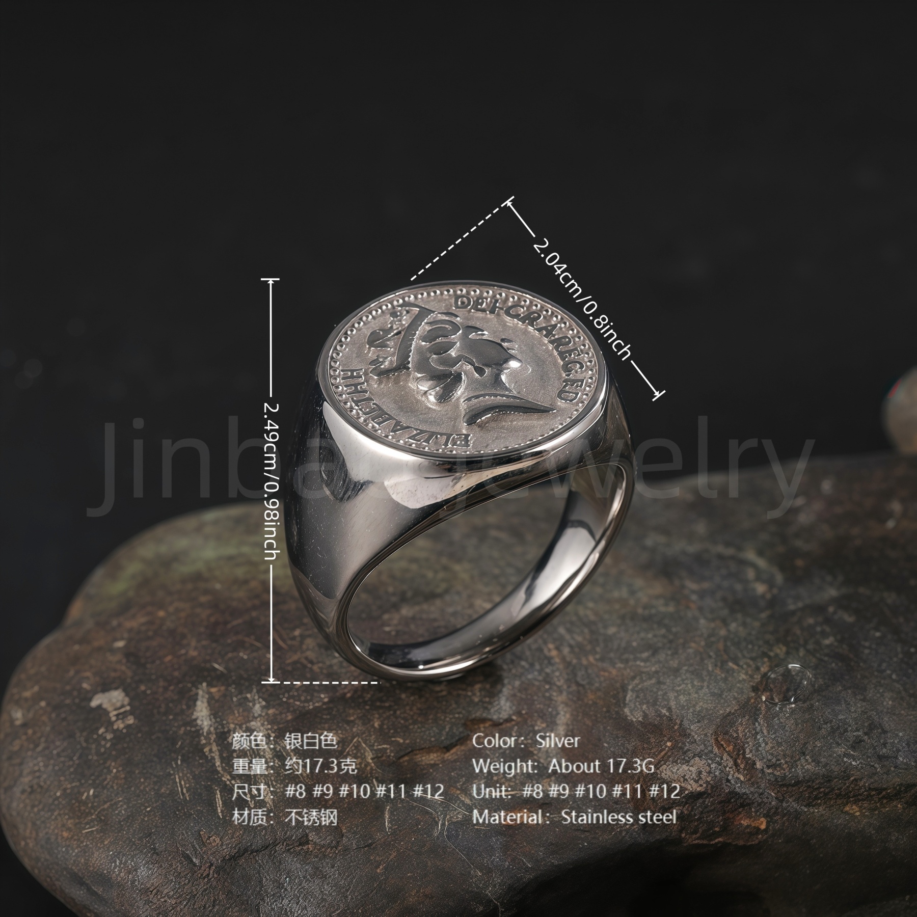 24K Gold PVD Stainless Steel Titanium Monarch's Coin Men's Ring-JinBaoJewerly