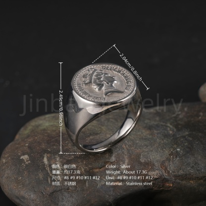 24K Gold PVD Stainless Steel Titanium Monarch's Coin Men's Ring-JinBaoJewerly