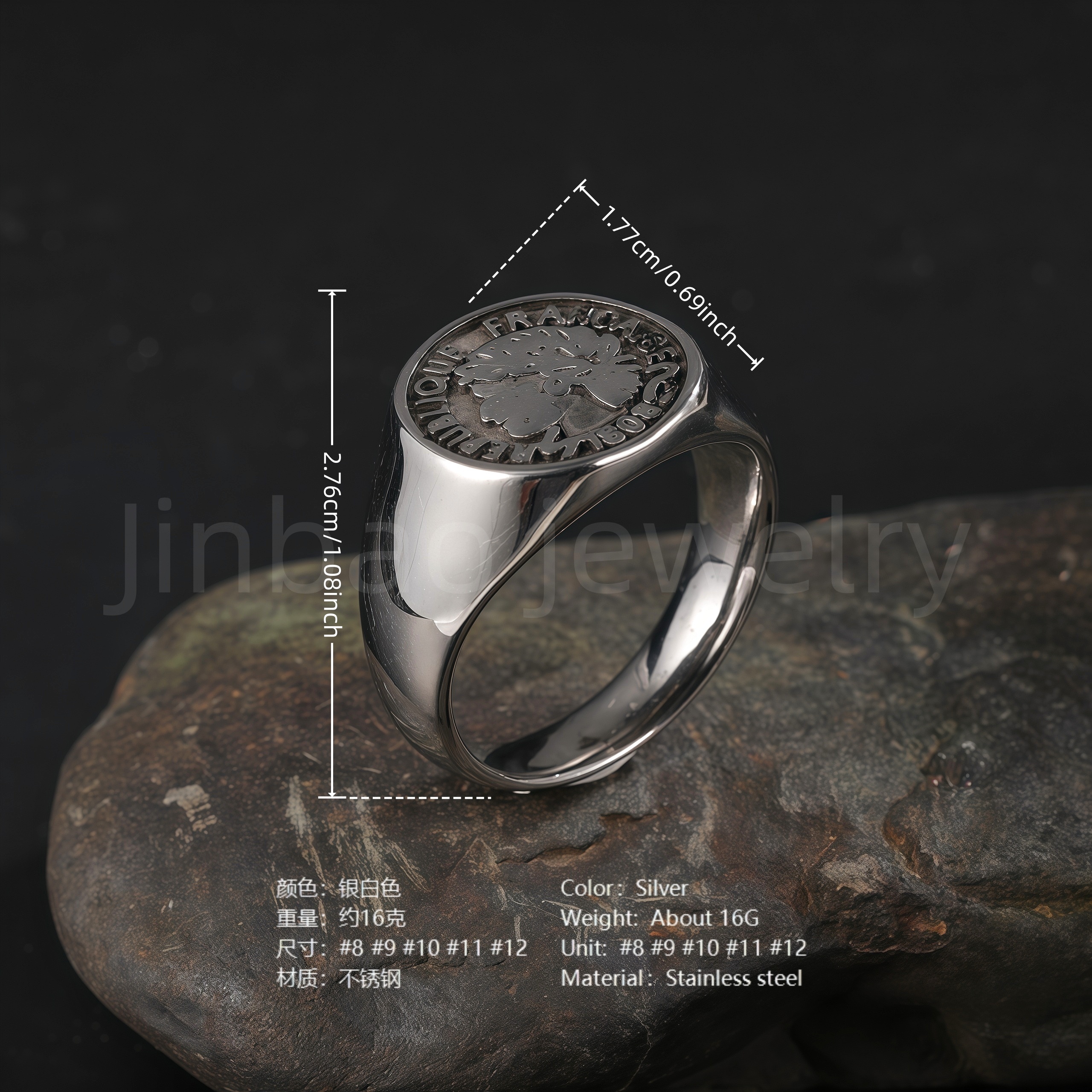 24K Gold PVD Stainless Steel Titanium Monarch's Coin Men's Ring-JinBaoJewerly