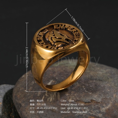 24K Gold PVD Stainless Steel Titanium Victorious Emblem Coin Men's Ring-JinBaoJewerly