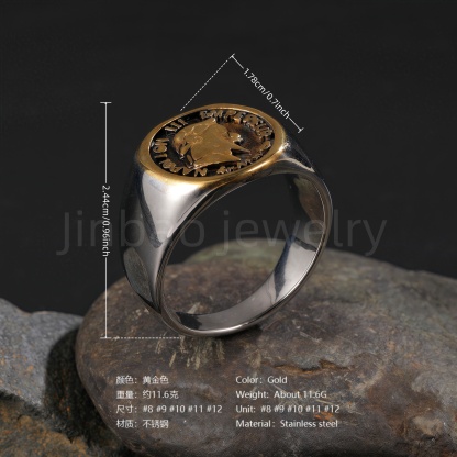 24K Gold PVD Stainless Steel Titanium Victorious Emblem Coin Men's Ring-JinBaoJewerly