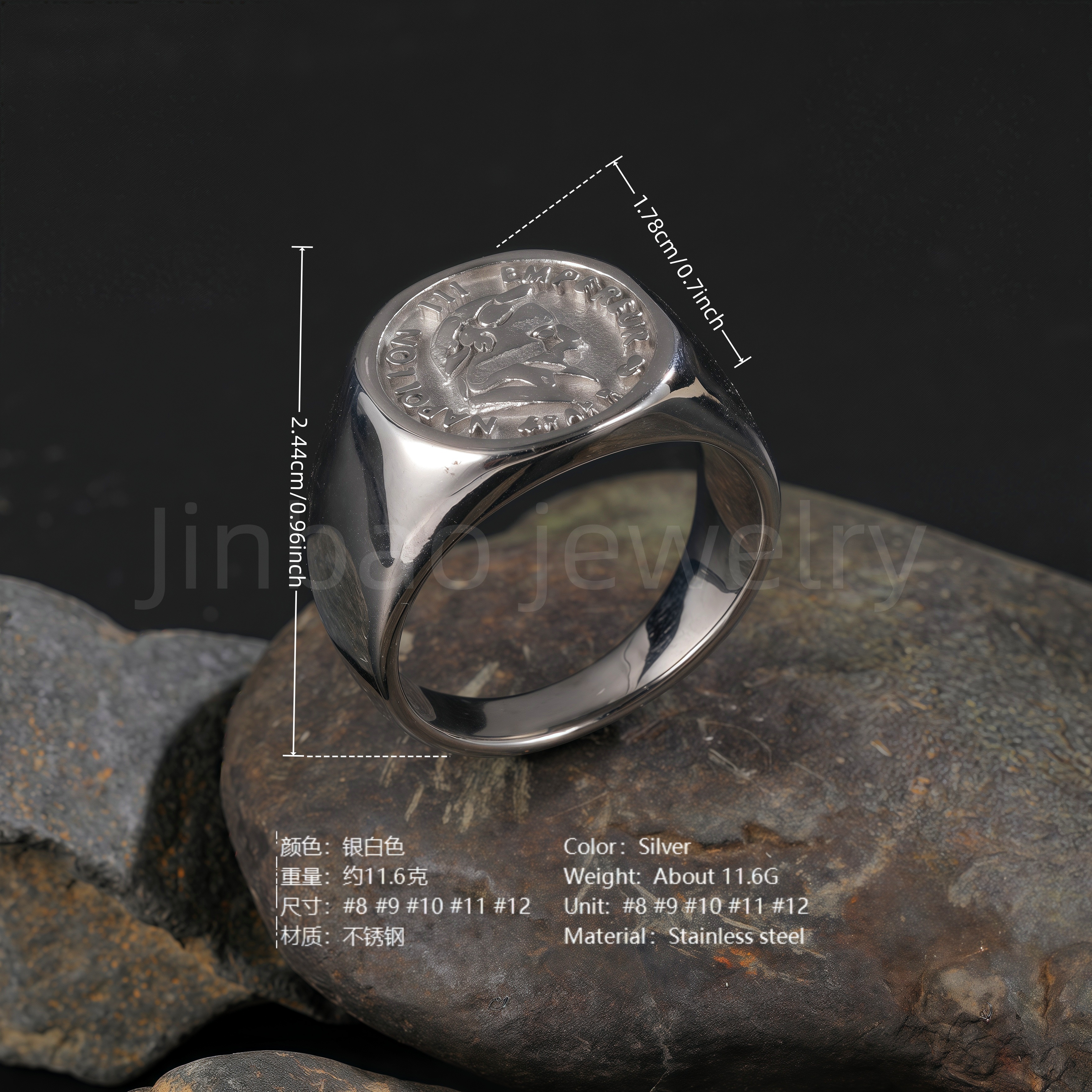 24K Gold PVD Stainless Steel Titanium Victorious Emblem Coin Men's Ring-JinBaoJewerly